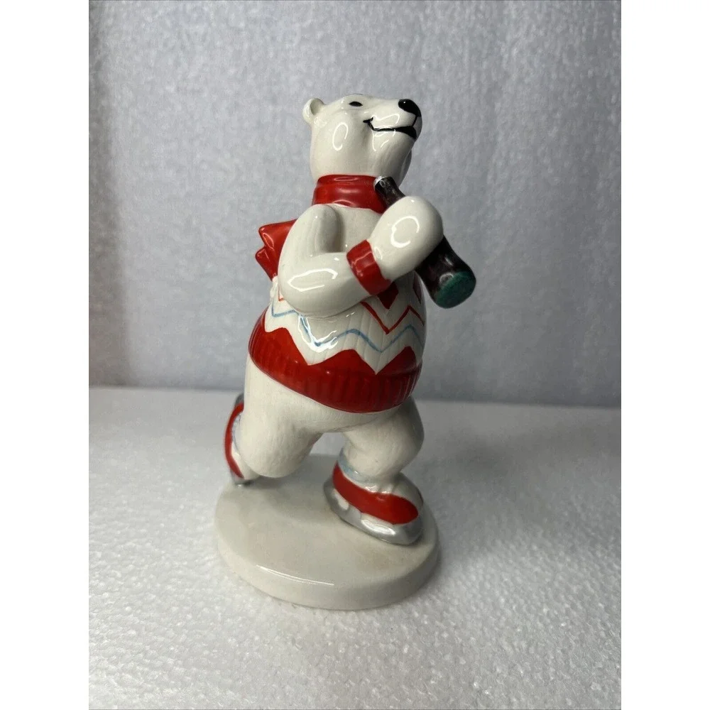 Coca‎ Cola 1995 Enesco Ceramic Polar Bear Ice Fishing & Skating Vtg Ornaments